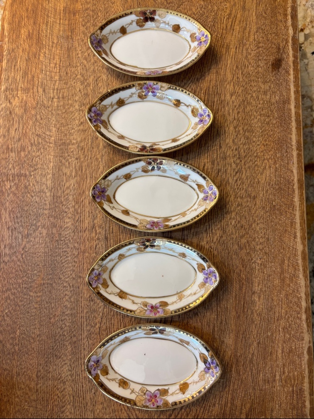 Vintage Nippon Hand Painted Porcelain Floral Gold-Trim Spoon Rests  Set of 5